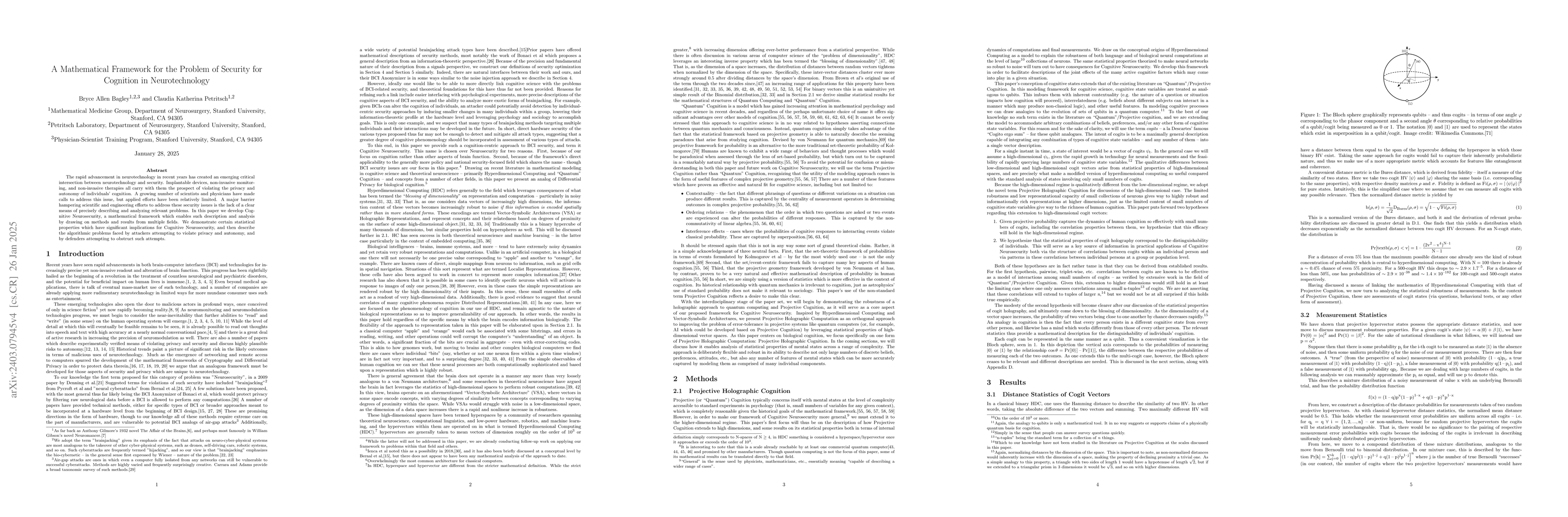 Thumbnail for A Mathematical Framework for the Problem of Security for Cognition in
  Neurotechnology
