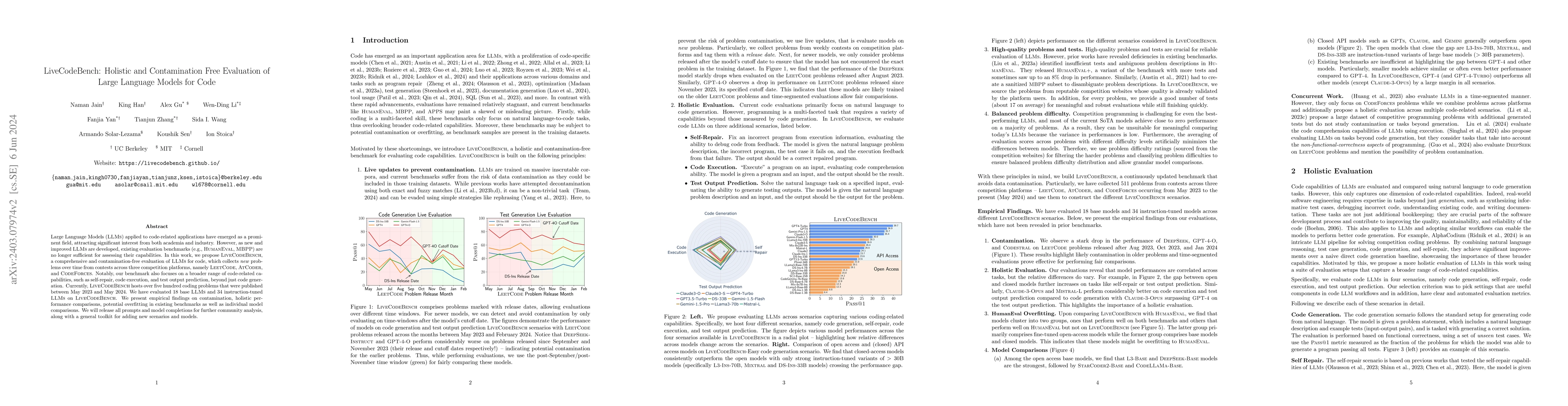 Thumbnail for LiveCodeBench: Holistic and Contamination Free Evaluation of Large
  Language Models for Code