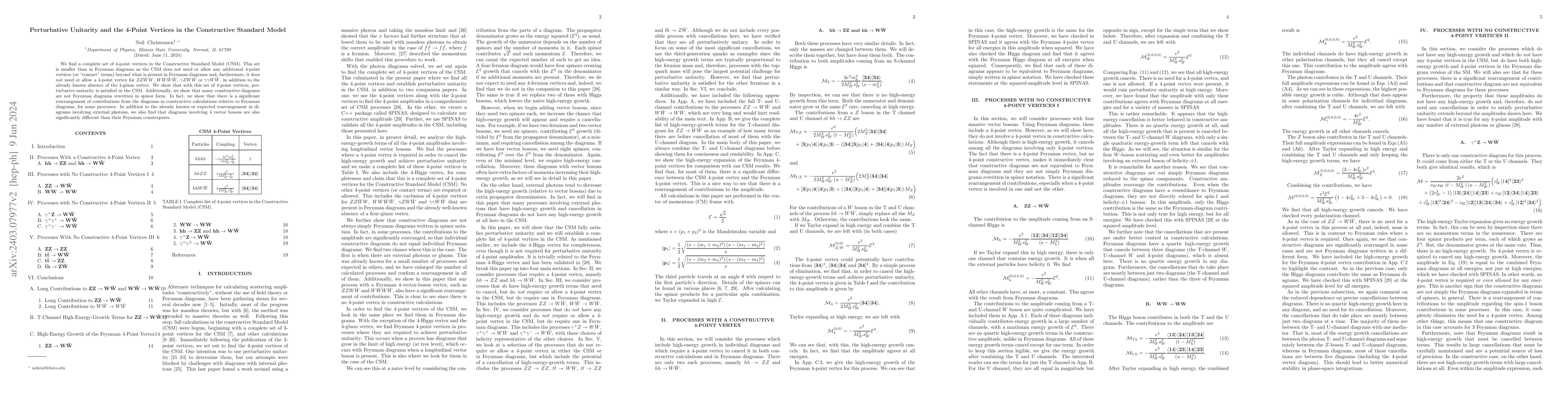 Thumbnail for Perturbative Unitarity and the 4-Point Vertices in the Constructive
  Standard Model