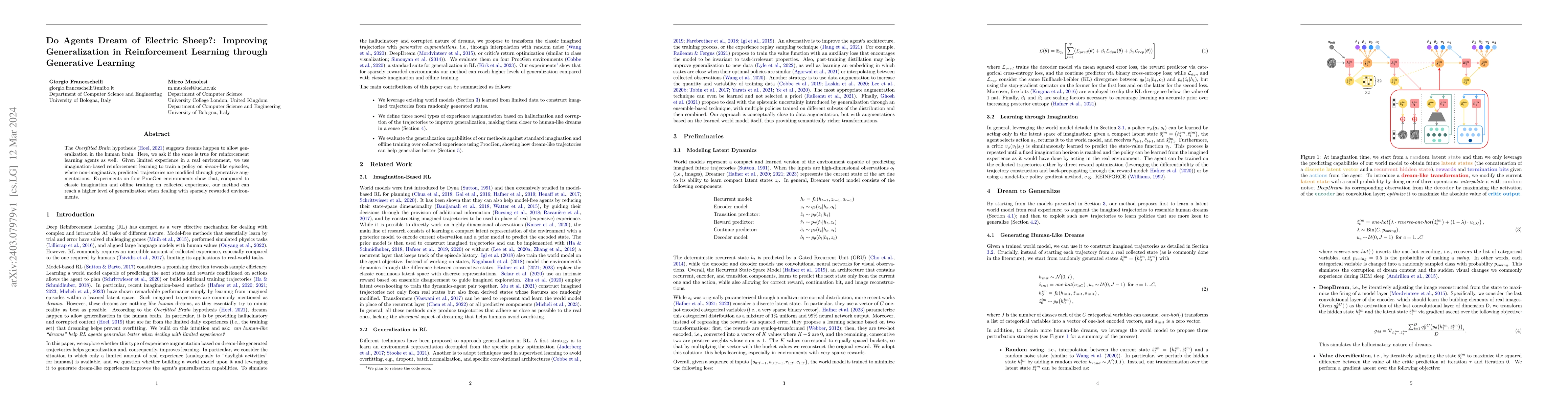 Thumbnail for Do Agents Dream of Electric Sheep?: Improving Generalization in
  Reinforcement Learning through Generative Learning