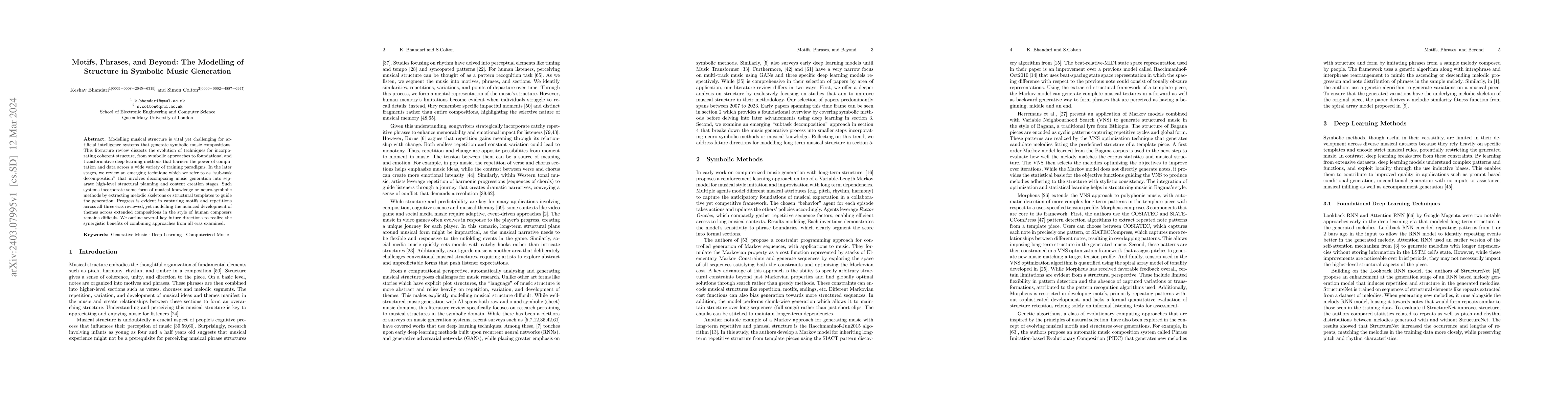 Thumbnail for Motifs, Phrases, and Beyond: The Modelling of Structure in Symbolic
  Music Generation