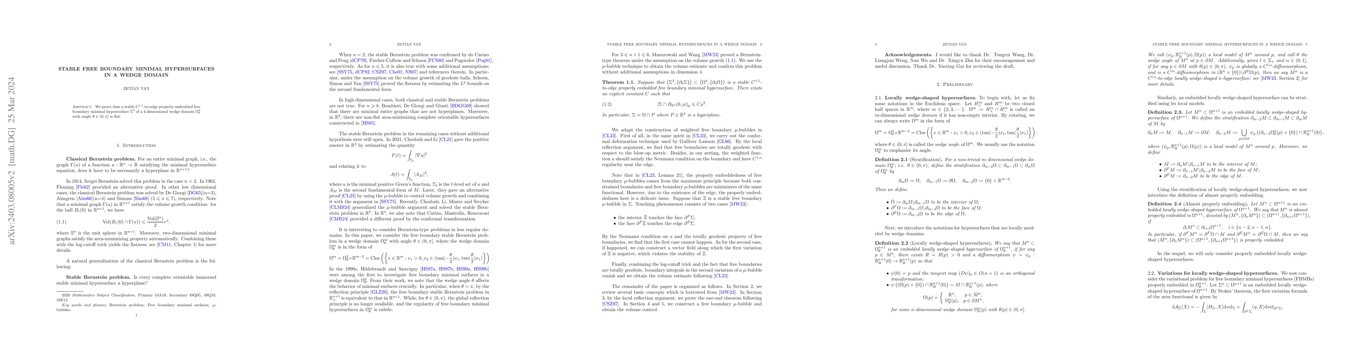 Thumbnail for Stable free boundary minimal hypersurfaces in locally wedge-shaped
  manifolds