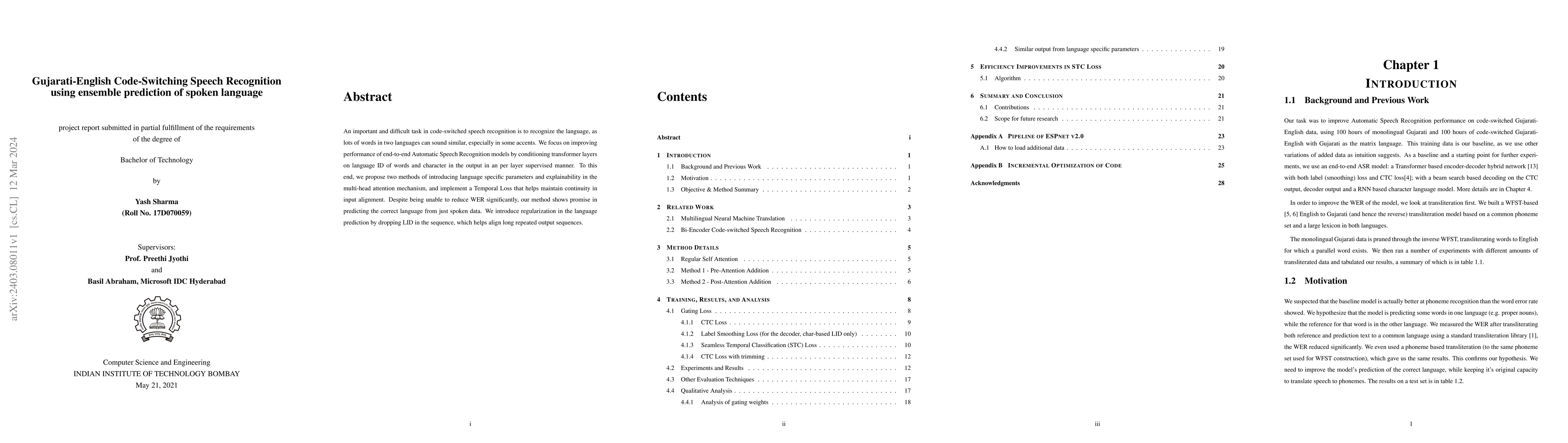 Thumbnail for Gujarati-English Code-Switching Speech Recognition using ensemble
  prediction of spoken language