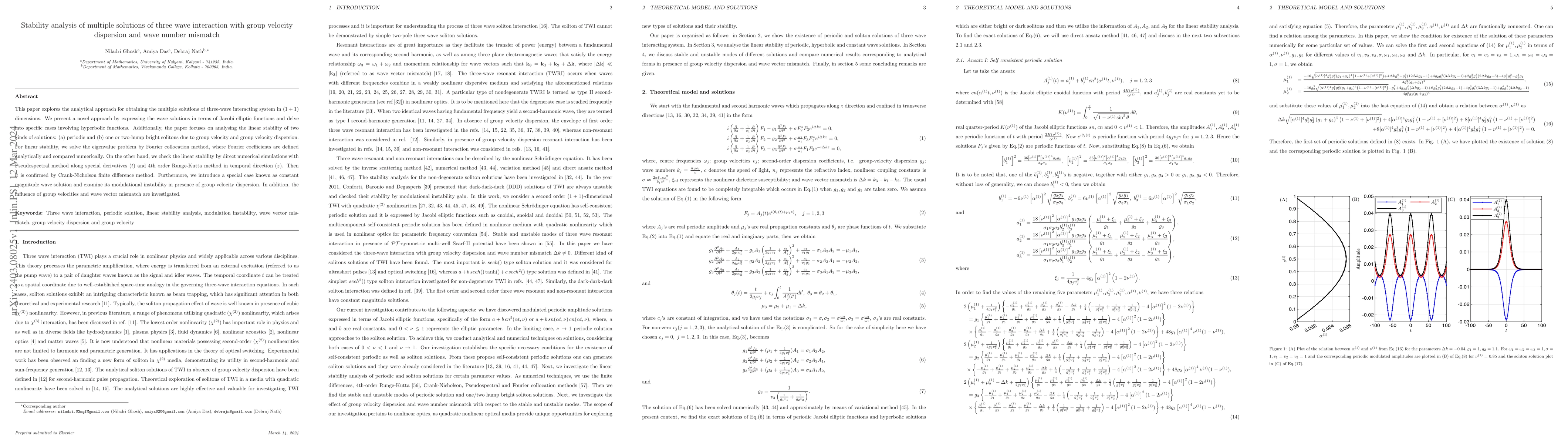 Thumbnail for Stability analysis of multiple solutions of three wave interaction with
  group velocity dispersion and wave number mismatch