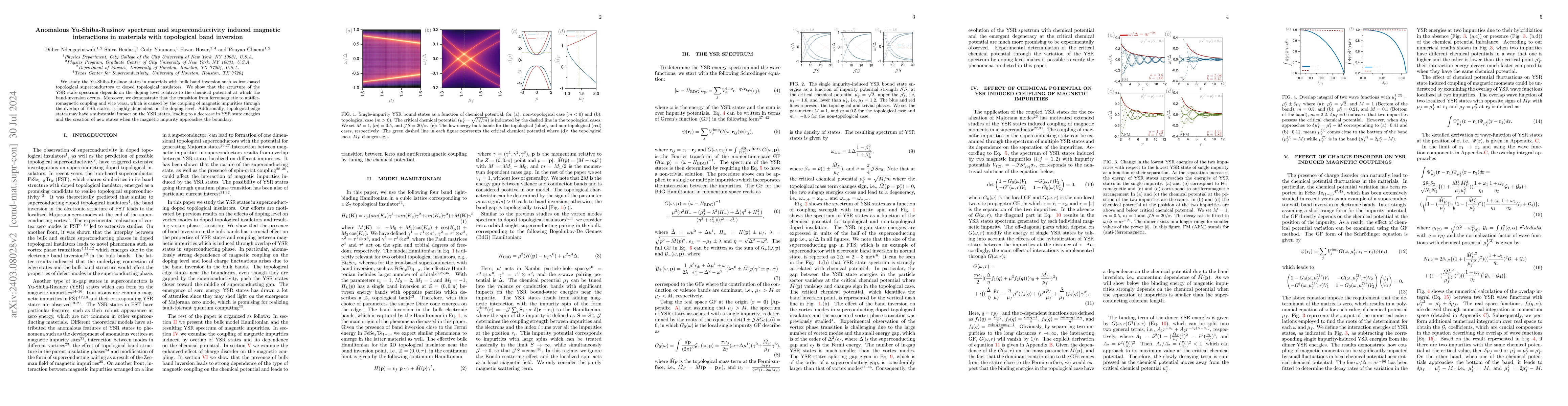 Thumbnail for Anomalous Shiba spectrum and superconductivity induced magnetic
  interactions in materials with topological band inversion