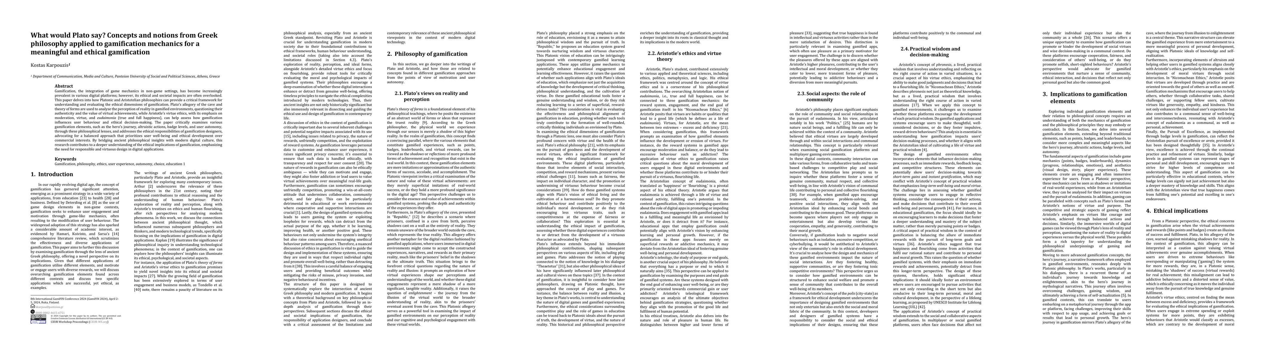 Thumbnail for What would Plato say? Concepts and notions from Greek philosophy applied
  to gamification mechanics for a meaningful and ethical gamification