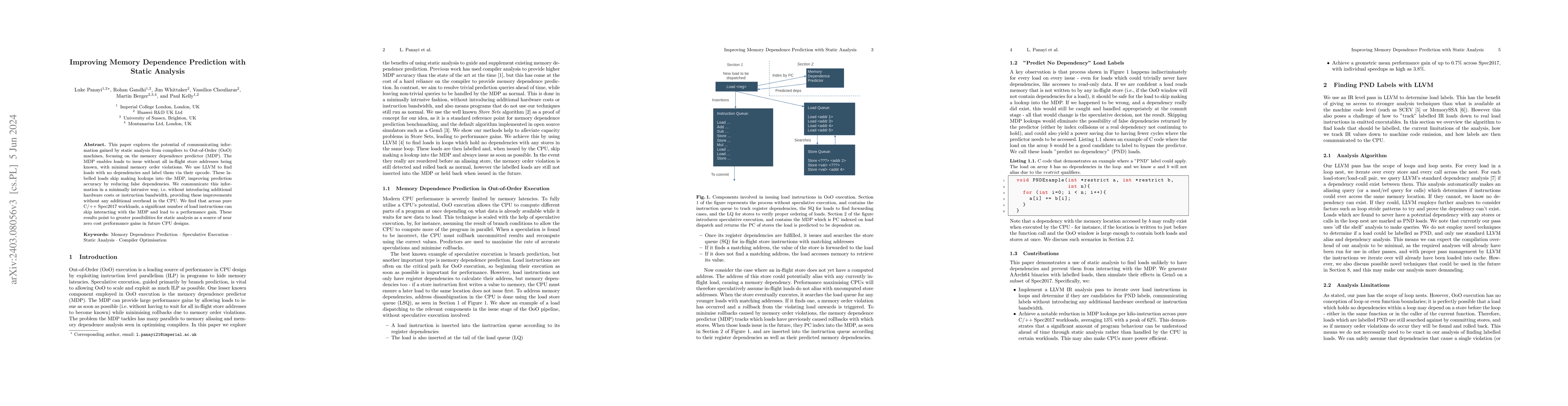 Thumbnail for Improving Memory Dependence Prediction with Static Analysis