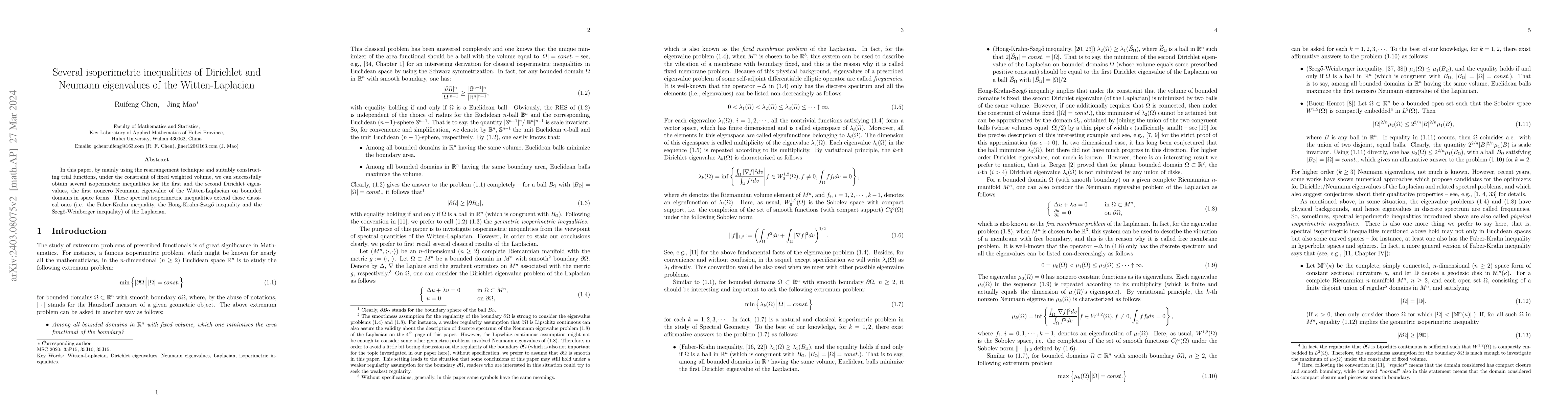 Thumbnail for Several isoperimetric inequalities of Dirichlet and Neumann eigenvalues
  of the Witten-Laplacian
