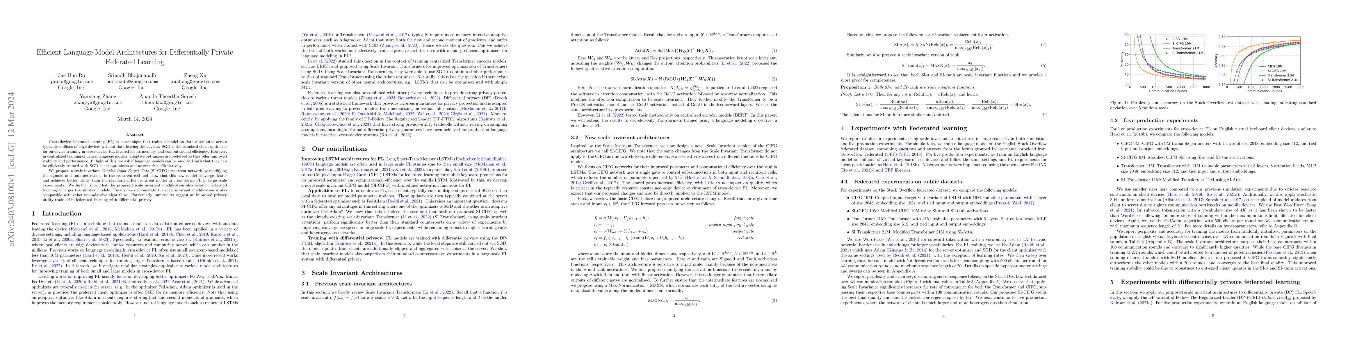 Thumbnail for Efficient Language Model Architectures for Differentially Private
  Federated Learning
