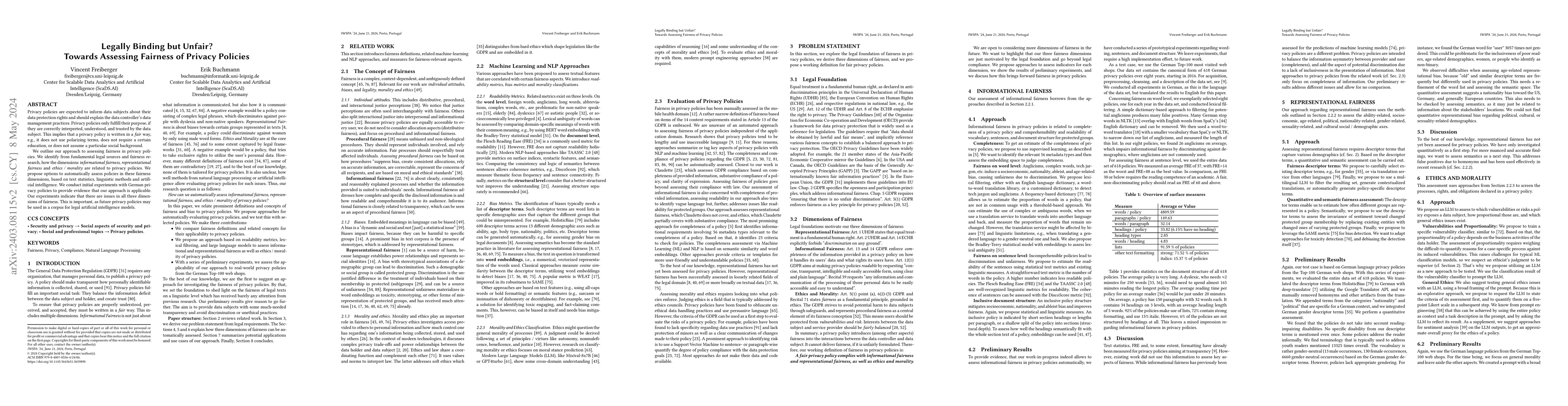 Thumbnail for Legally Binding but Unfair? Towards Assessing Fairness of Privacy
  Policies