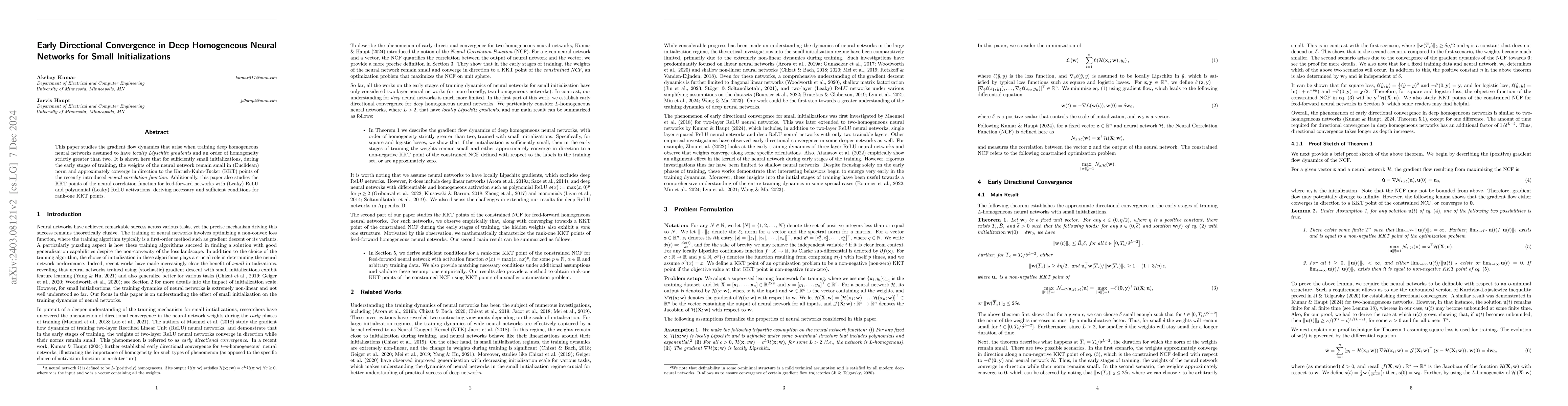 Thumbnail for Early Directional Convergence in Deep Homogeneous Neural Networks for
  Small Initializations