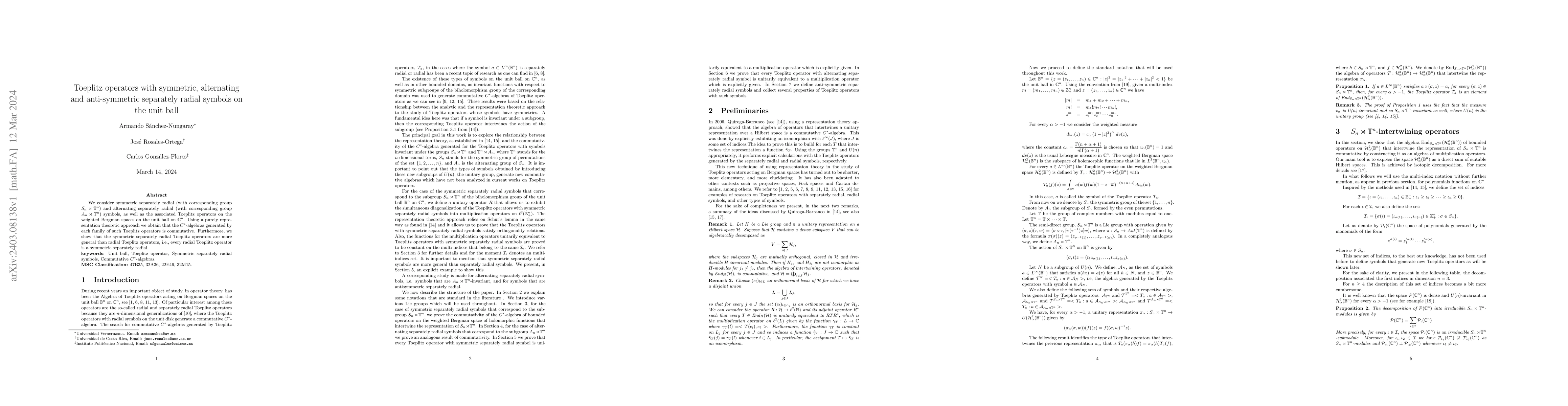 Thumbnail for Toeplitz operators with symmetric, alternating and anti-symmetric
  separately radial symbols on the unit ball