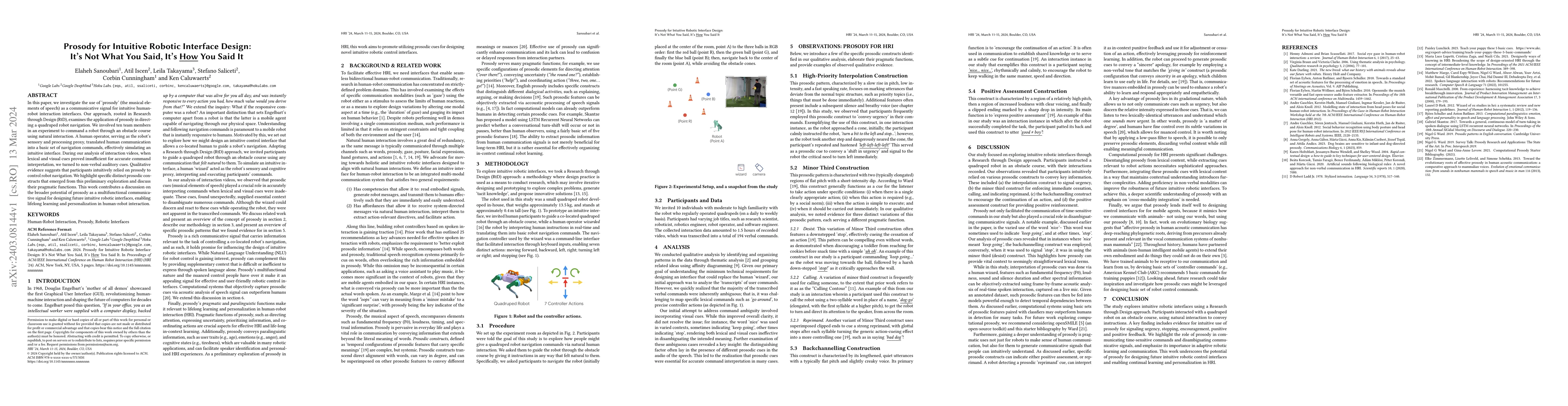 Thumbnail for Prosody for Intuitive Robotic Interface Design: It's Not What You Said,
  It's How You Said It