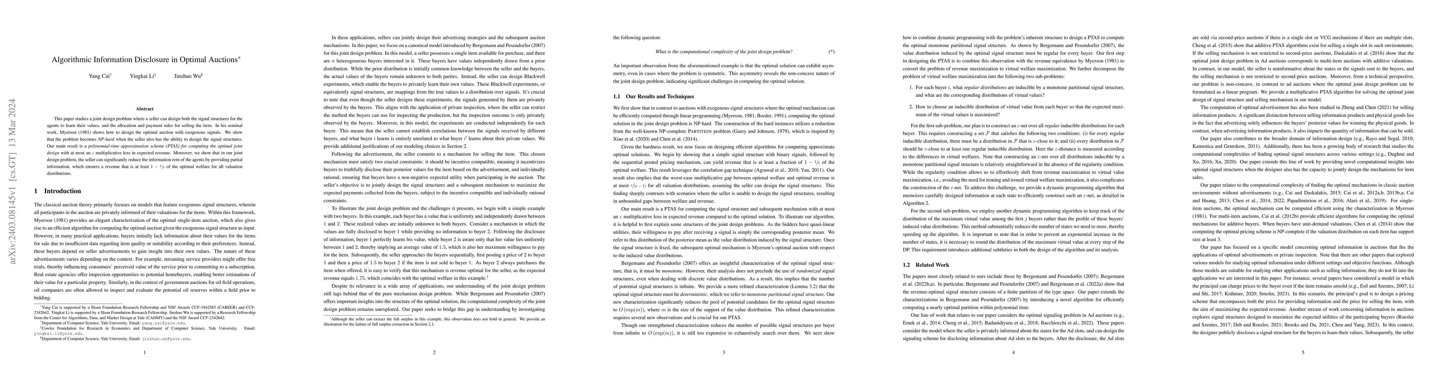 Thumbnail for Algorithmic Information Disclosure in Optimal Auctions