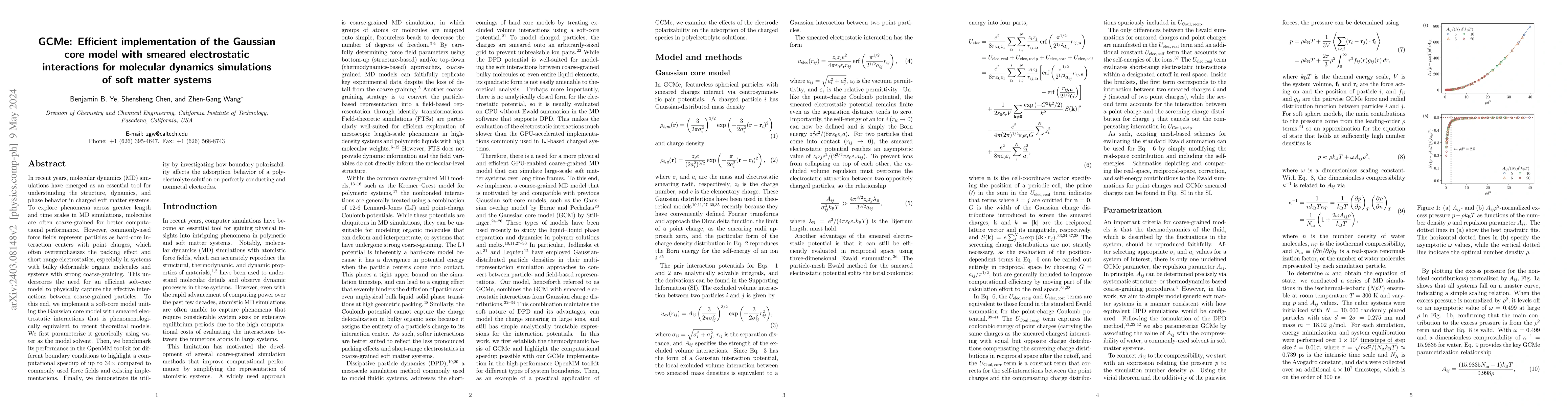 Thumbnail for GCMe: Efficient implementation of the Gaussian core model with smeared
  electrostatic interactions for molecular dynamics simulations of soft matter
  systems