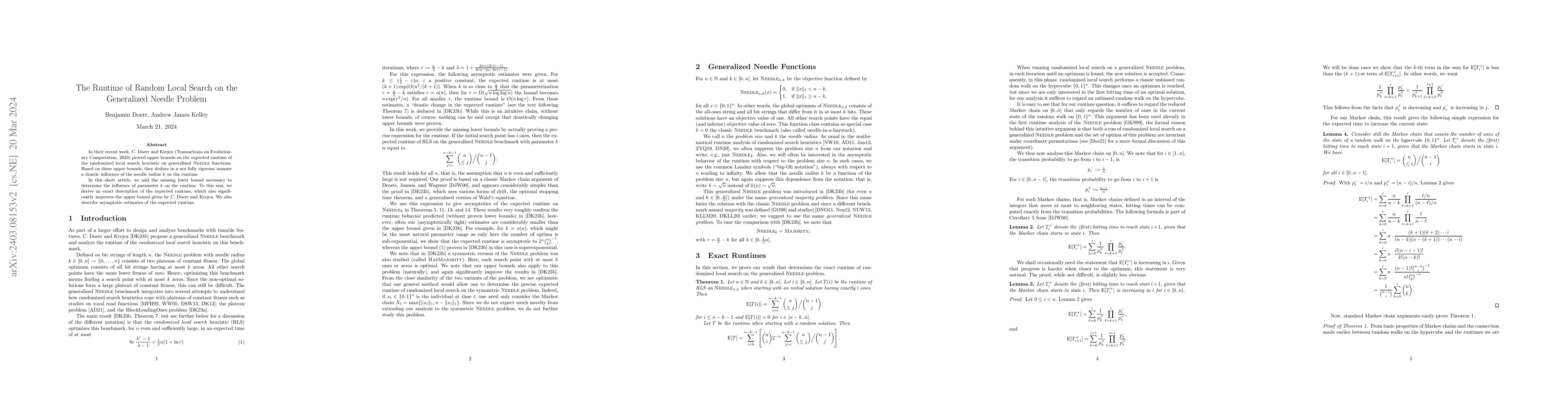 Thumbnail for The Runtime of Random Local Search on the Generalized Needle Problem