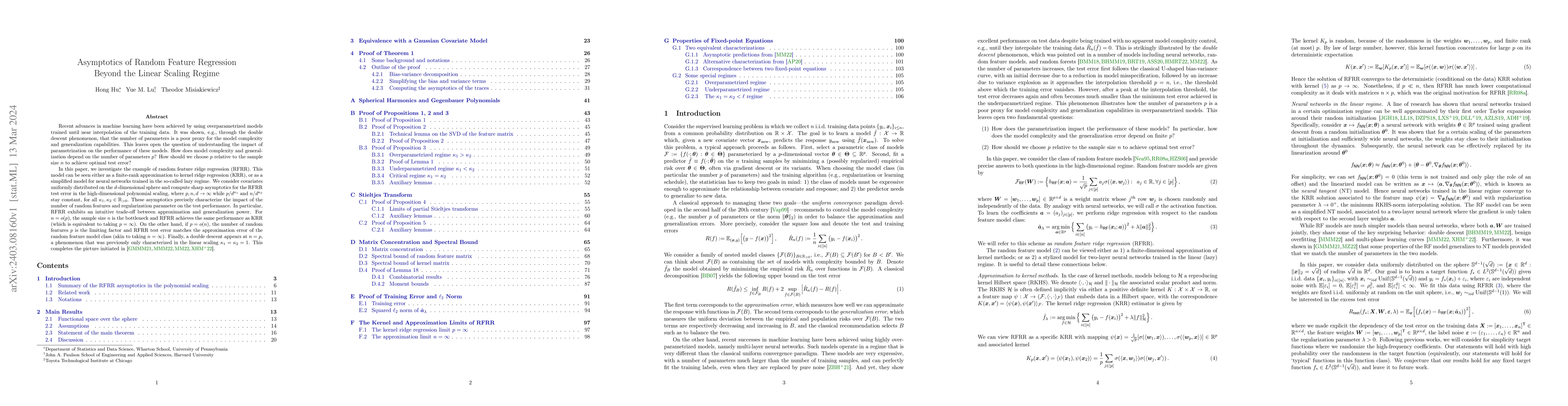 Thumbnail for Asymptotics of Random Feature Regression Beyond the Linear Scaling
  Regime