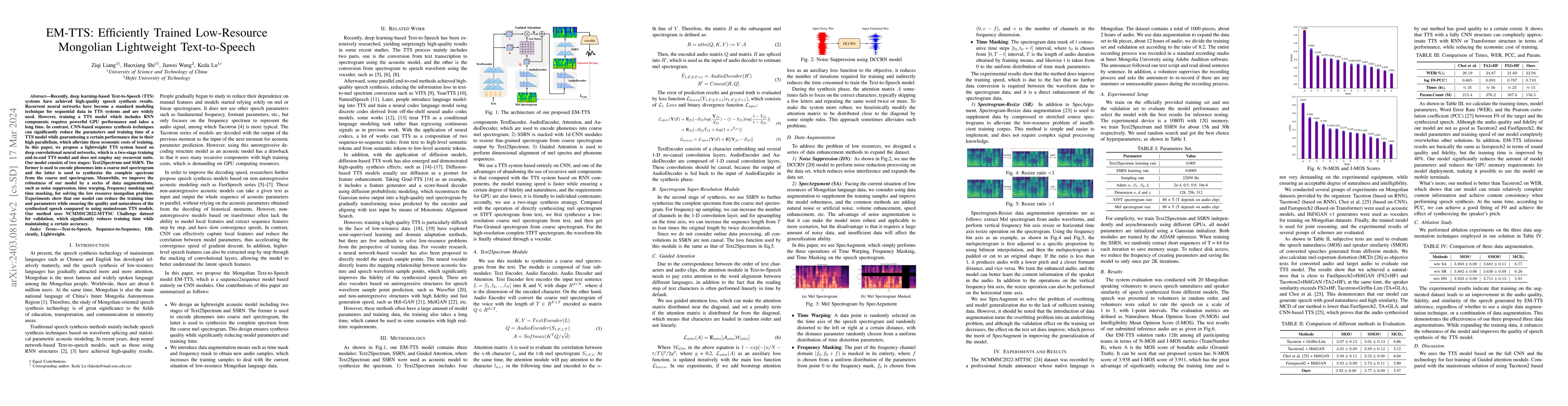 Thumbnail for EM-TTS: Efficiently Trained Low-Resource Mongolian Lightweight
  Text-to-Speech