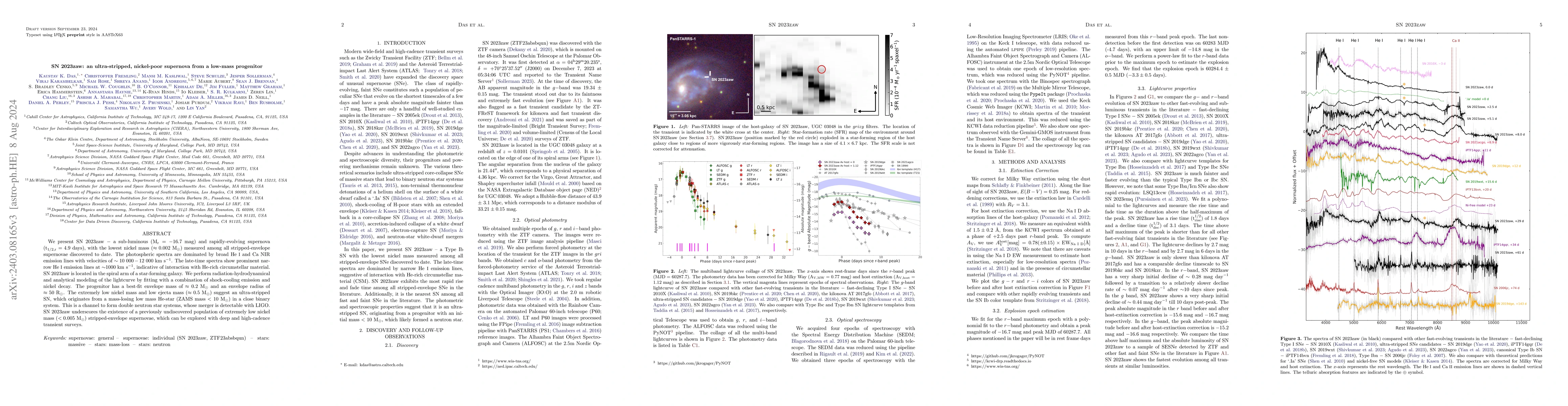 Thumbnail for SN 2023zaw: an ultra-stripped, nickel-poor supernova from a low-mass
  progenitor