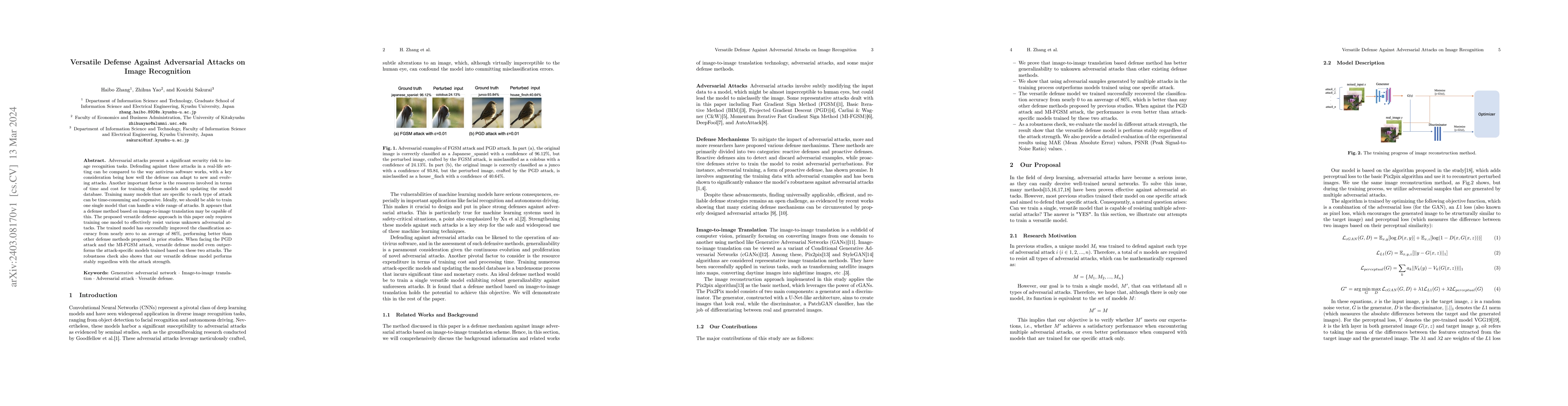 Thumbnail for Versatile Defense Against Adversarial Attacks on Image Recognition