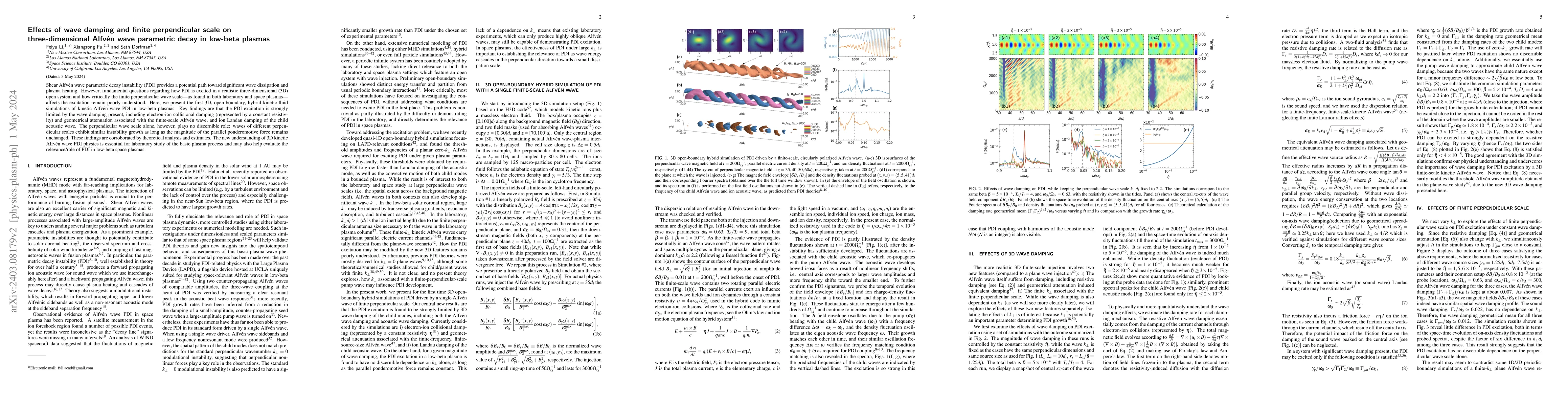 Thumbnail for Effects of wave damping and finite perpendicular scale on
  three-dimensional Alfven wave parametric decay in low-beta plasmas