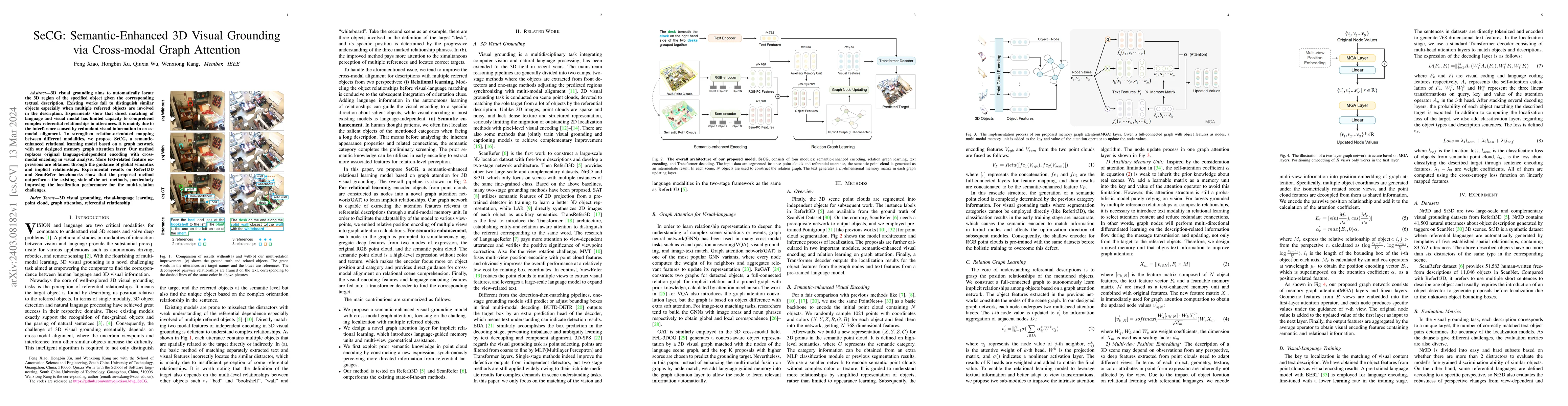 Thumbnail for SeCG: Semantic-Enhanced 3D Visual Grounding via Cross-modal Graph
  Attention