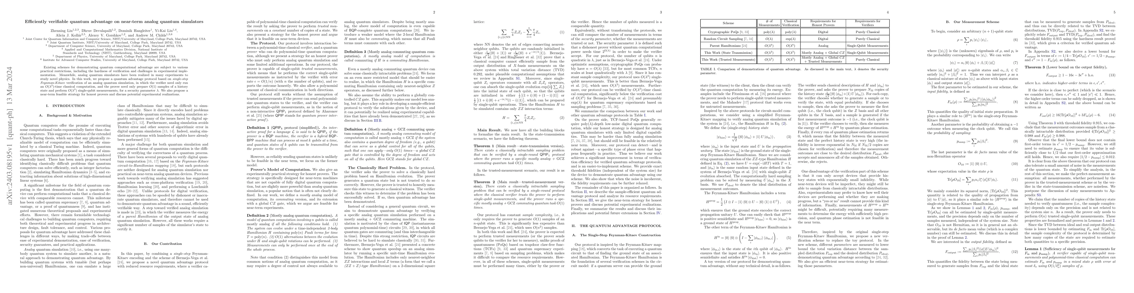 Thumbnail for Efficiently verifiable quantum advantage on near-term analog quantum
  simulators
