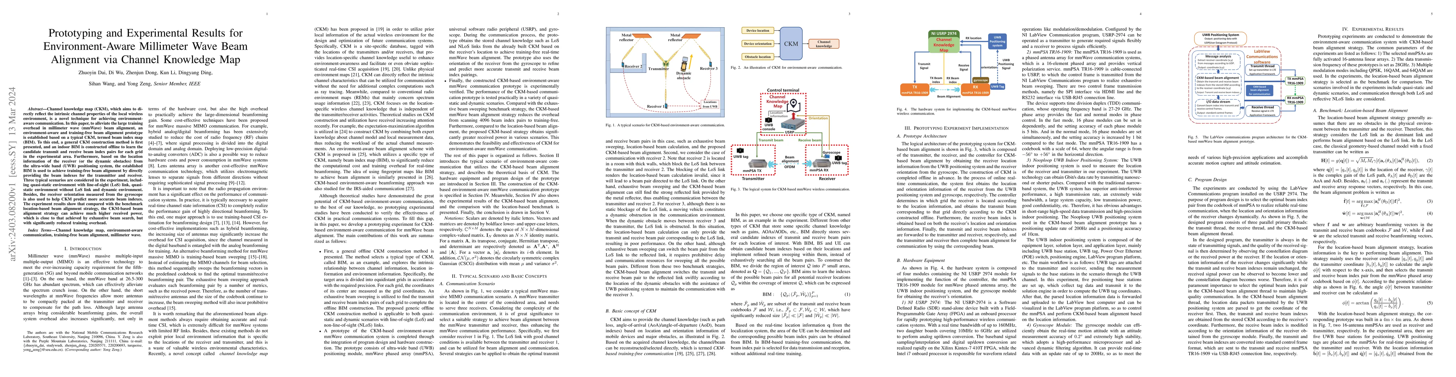Thumbnail for Prototyping and Experimental Results for Environment-Aware Millimeter
  Wave Beam Alignment via Channel Knowledge Map