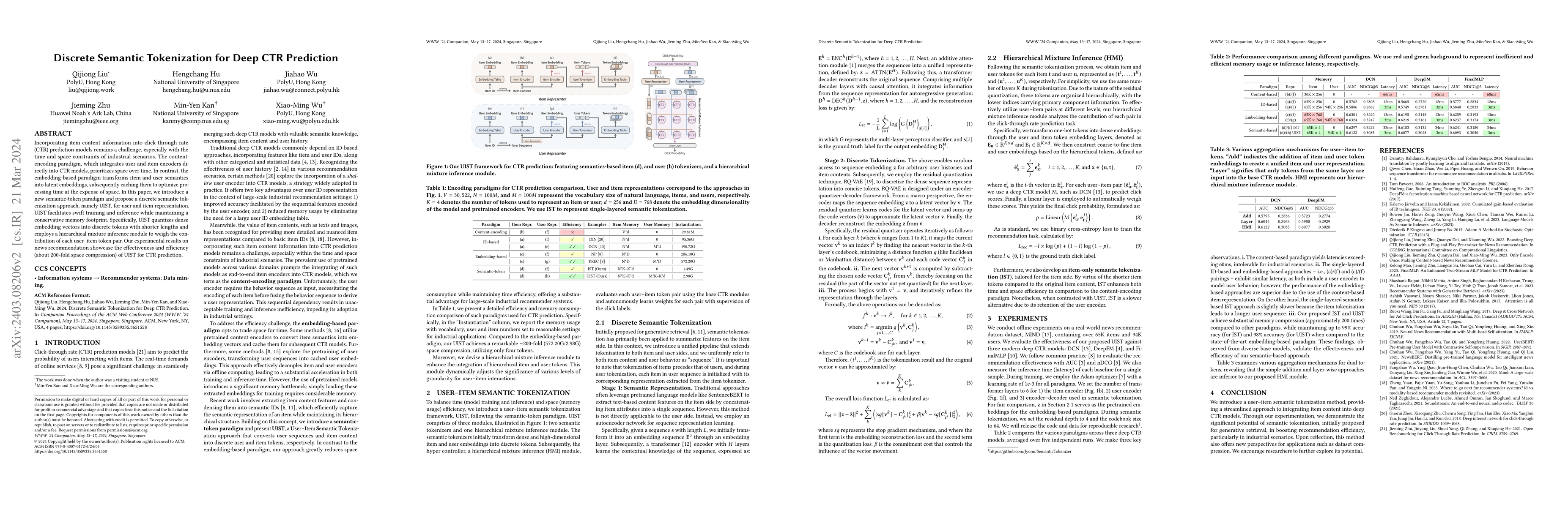 Thumbnail for Discrete Semantic Tokenization for Deep CTR Prediction