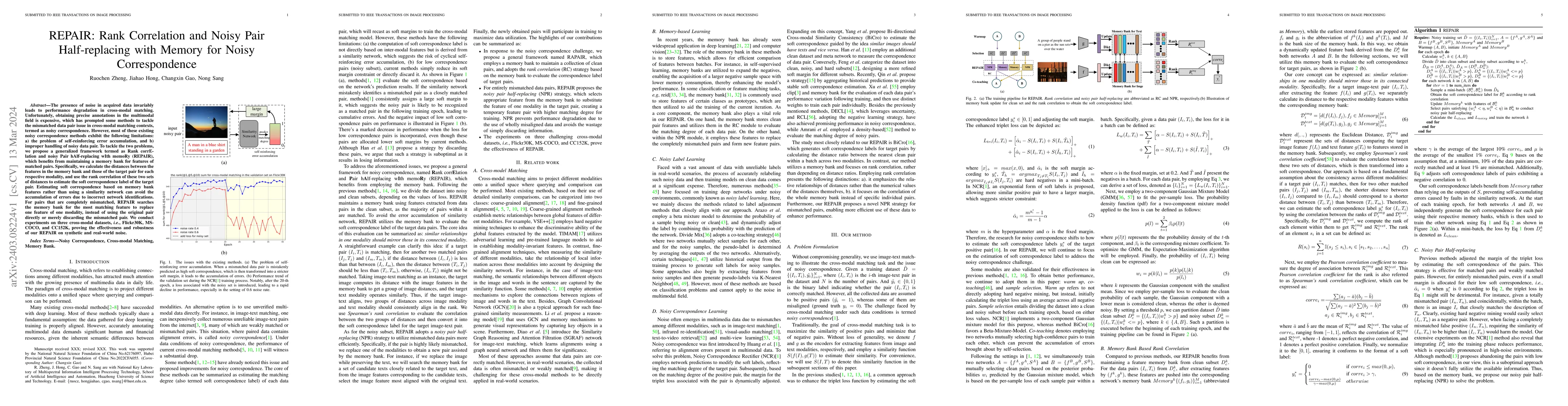 Thumbnail for REPAIR: Rank Correlation and Noisy Pair Half-replacing with Memory for
  Noisy Correspondence