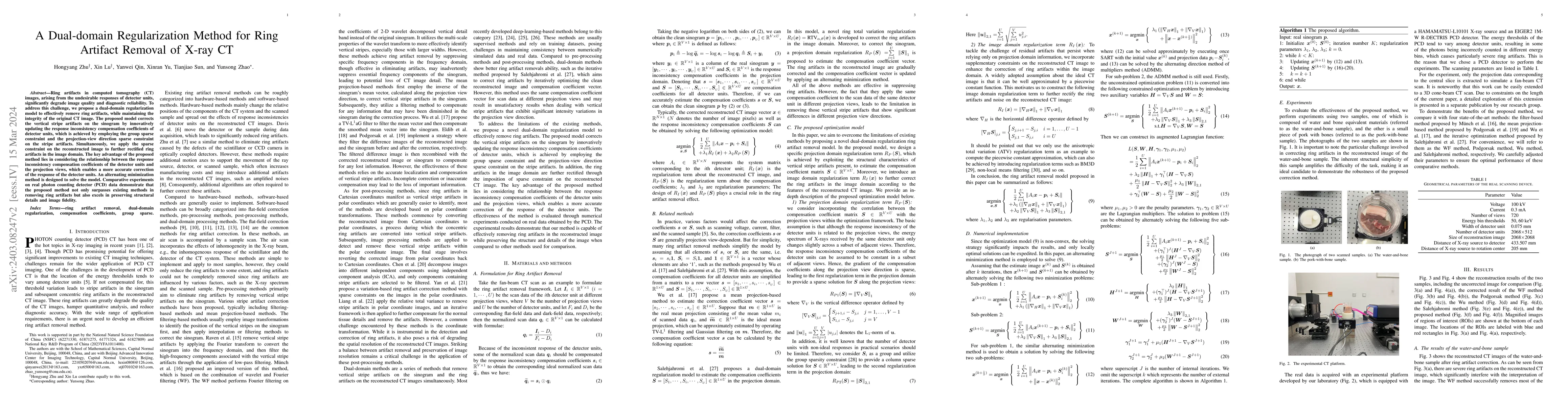 Thumbnail for A Dual-domain Regularization Method for Ring Artifact Removal of X-ray
  CT