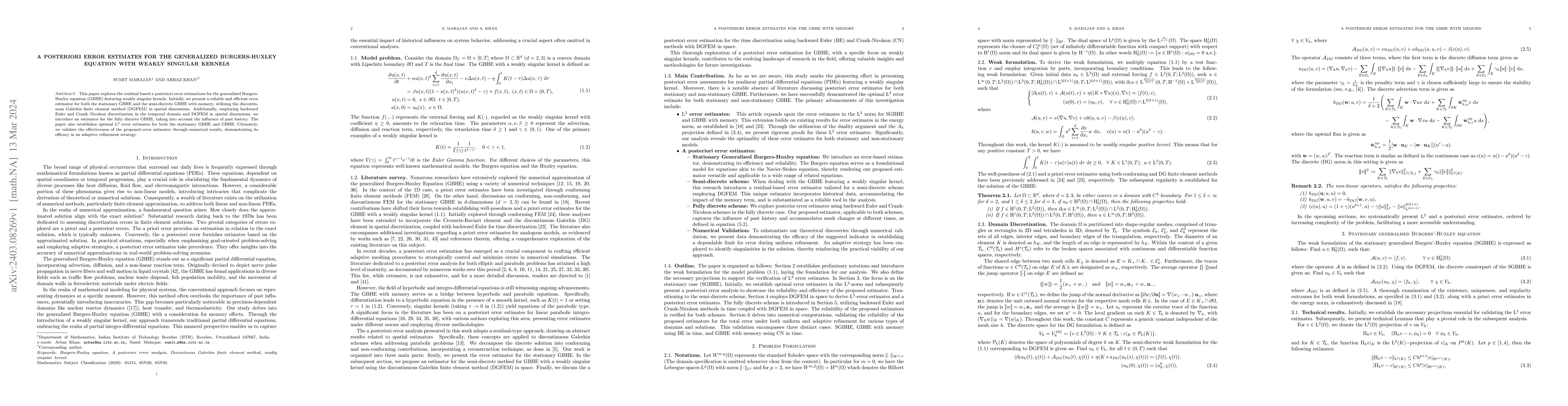 Thumbnail for A posteriori error estimates for the Generalized Burgers-Huxley equation
  with weakly singular kernels