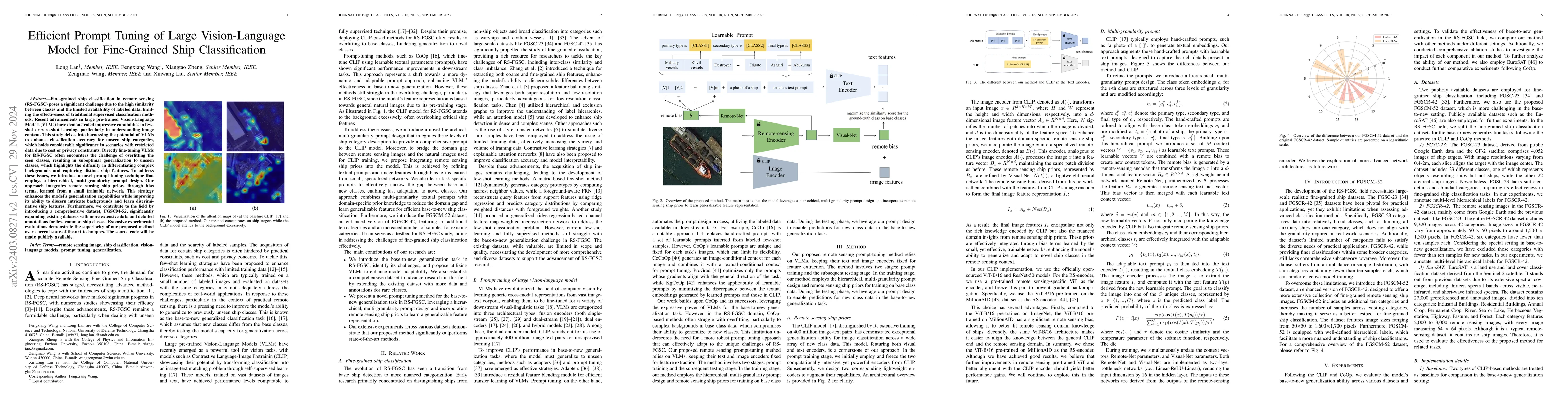 Thumbnail for Efficient Prompt Tuning of Large Vision-Language Model for Fine-Grained
  Ship Classification