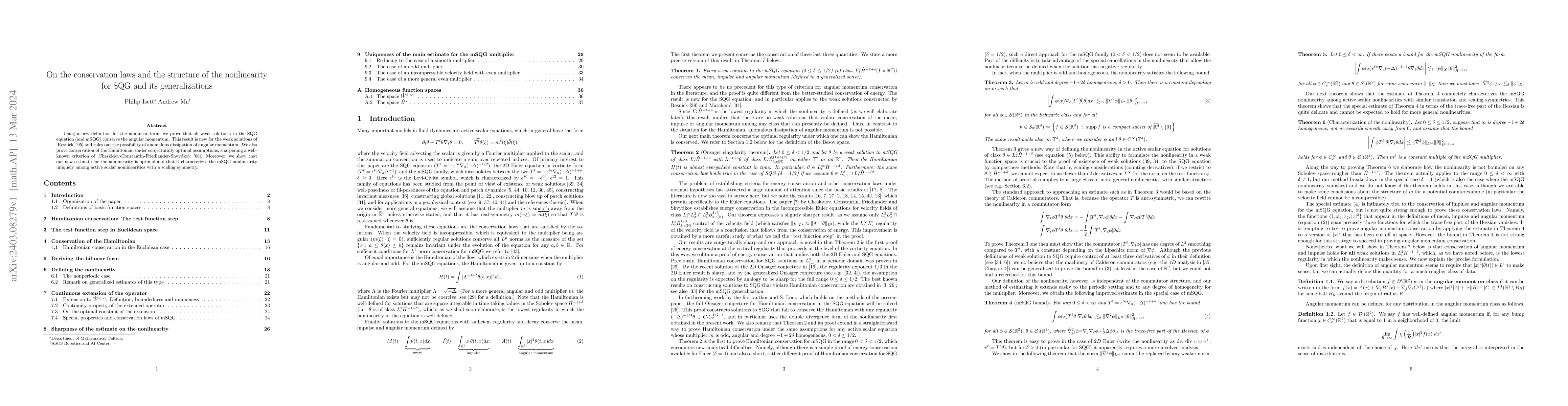 Thumbnail for On the conservation laws and the structure of the nonlinearity for SQG
  and its generalizations