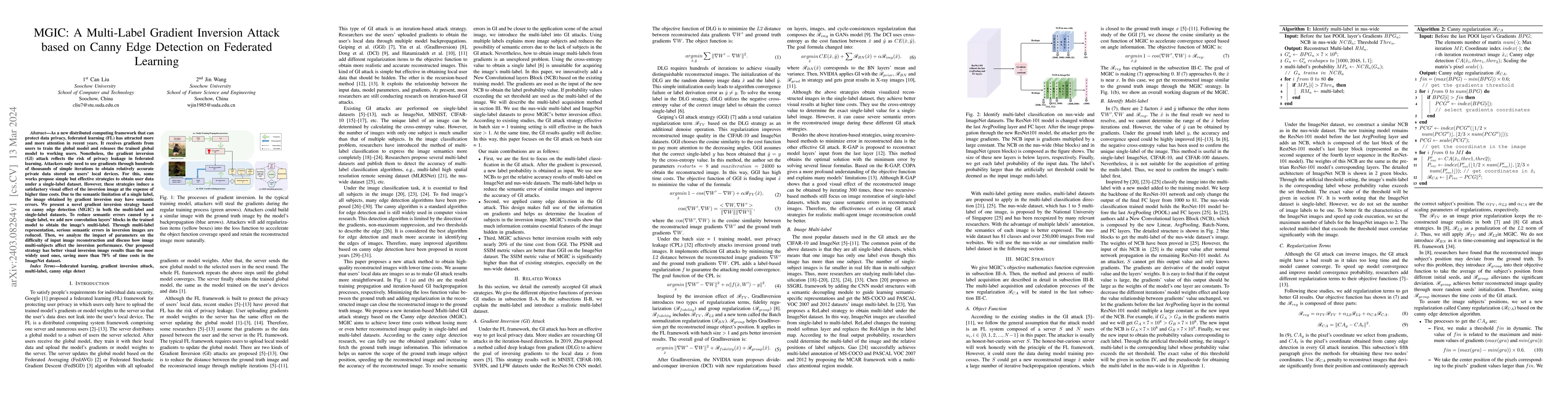 Thumbnail for MGIC: A Multi-Label Gradient Inversion Attack based on Canny Edge
  Detection on Federated Learning