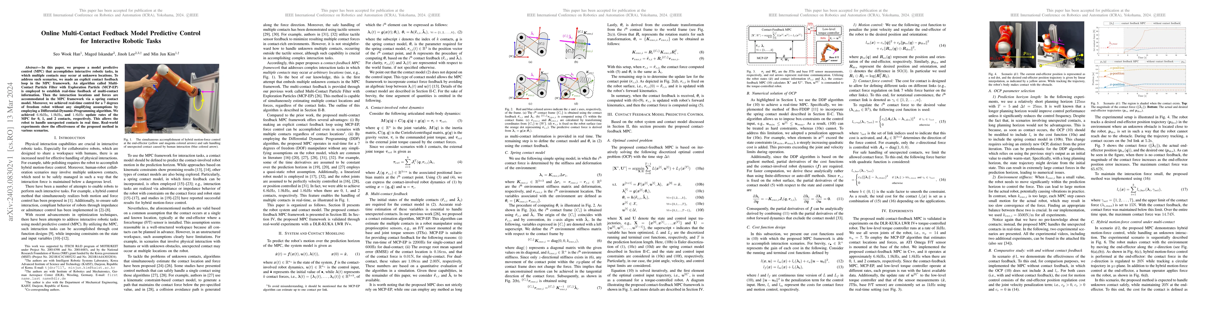 Thumbnail for Online Multi-Contact Feedback Model Predictive Control for Interactive
  Robotic Tasks