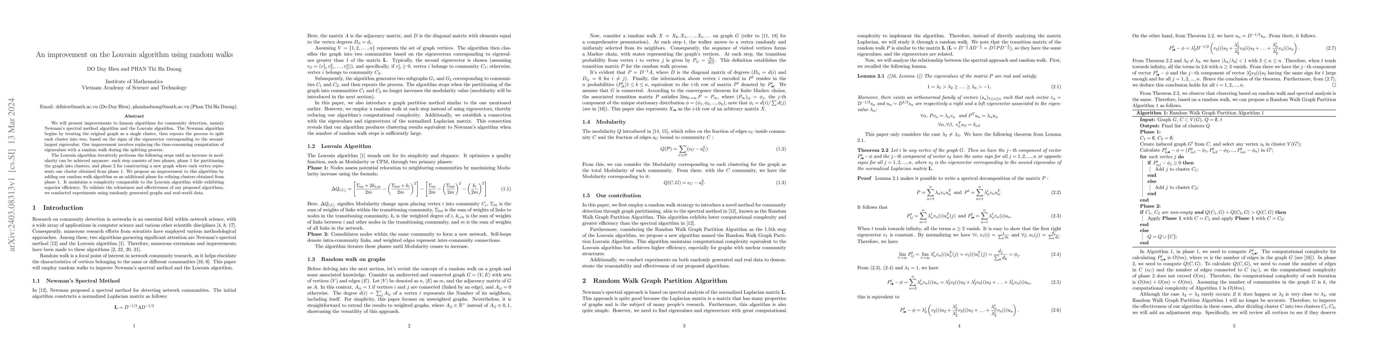 Thumbnail for An improvement on the Louvain algorithm using random walks
