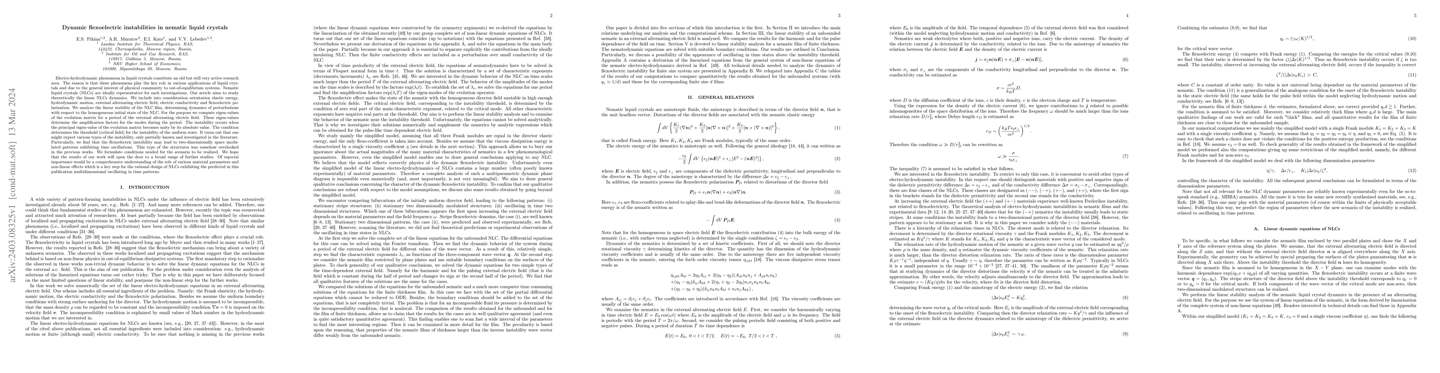 Thumbnail for Dynamic flexoelectric instabilities in nematic liquid crystals