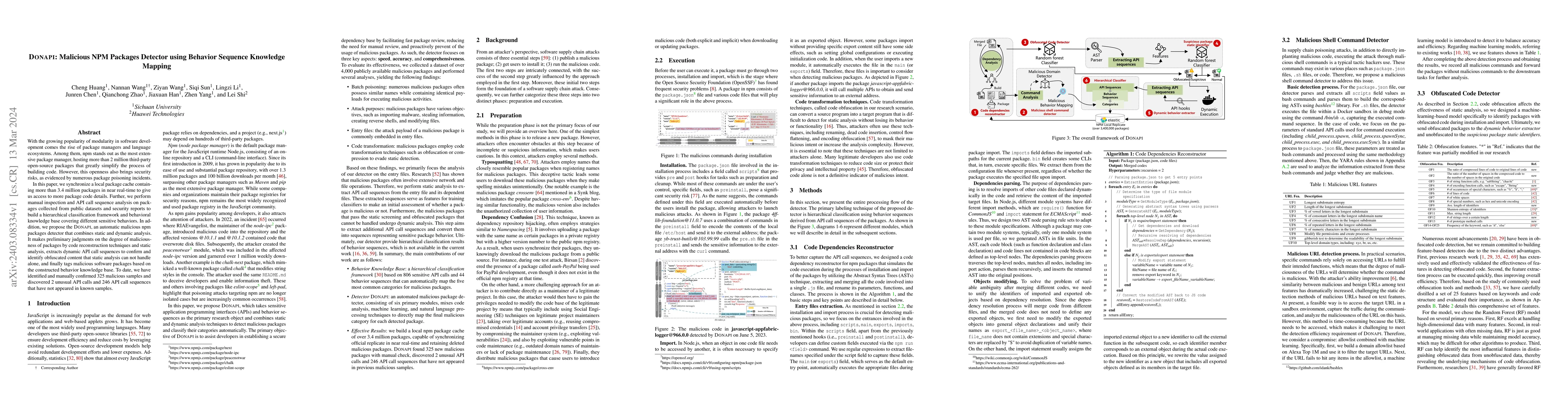 Thumbnail for DONAPI: Malicious NPM Packages Detector using Behavior Sequence
  Knowledge Mapping