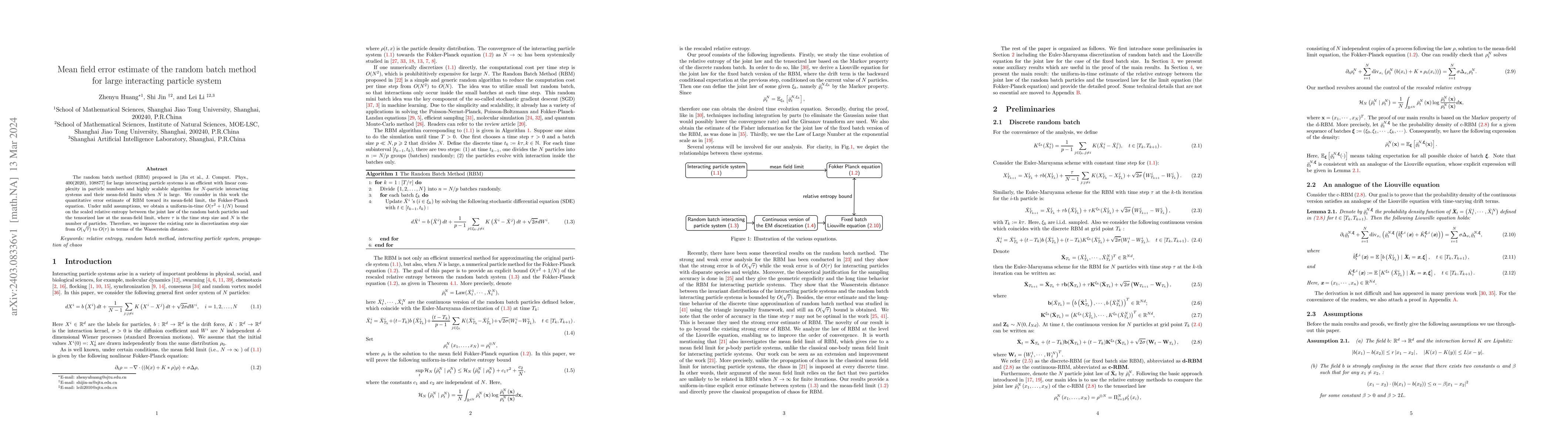 Thumbnail for Mean field error estimate of the random batch method for large
  interacting particle system