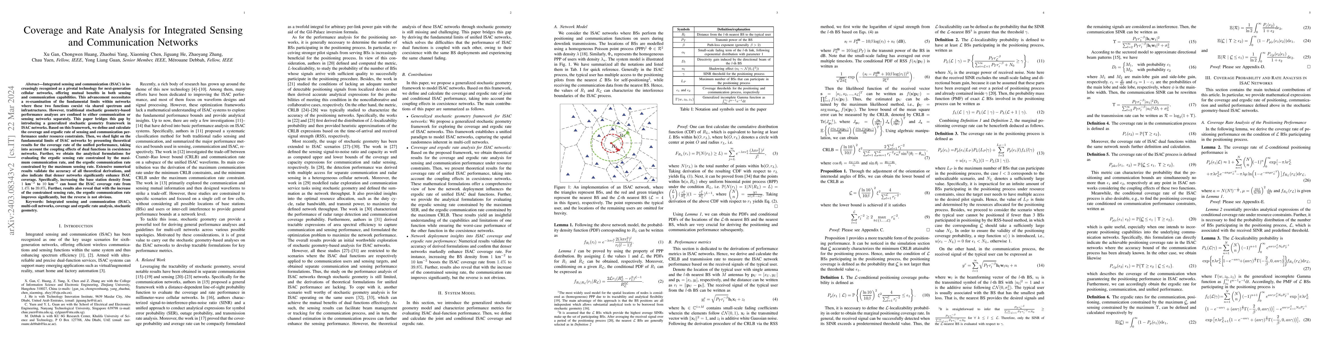 Thumbnail for Coverage and Rate Analysis for Integrated Sensing and Communication
  Networks