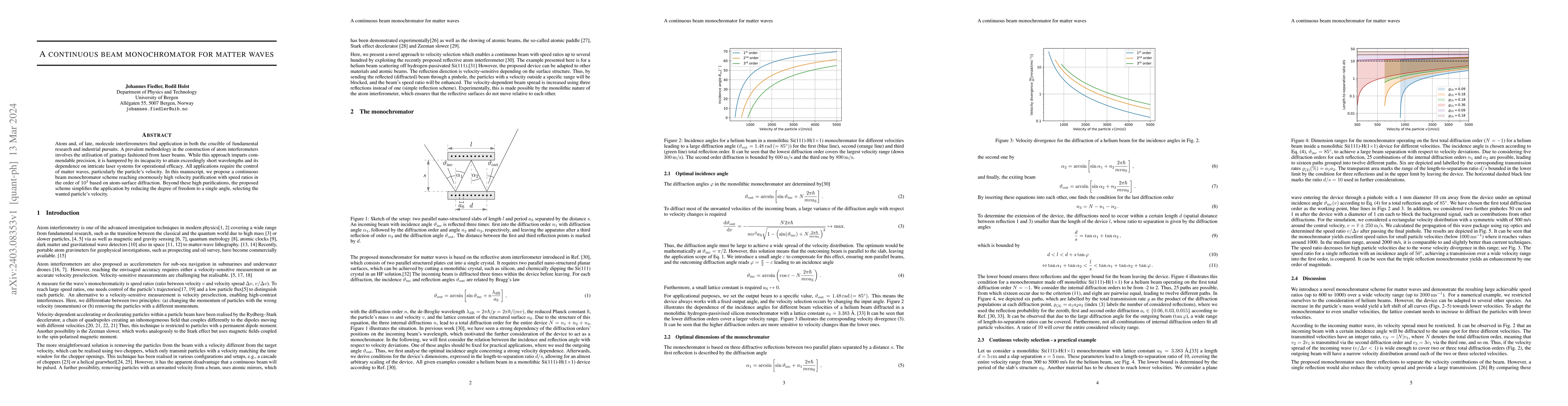 Thumbnail for A continuous beam monochromator for matter waves