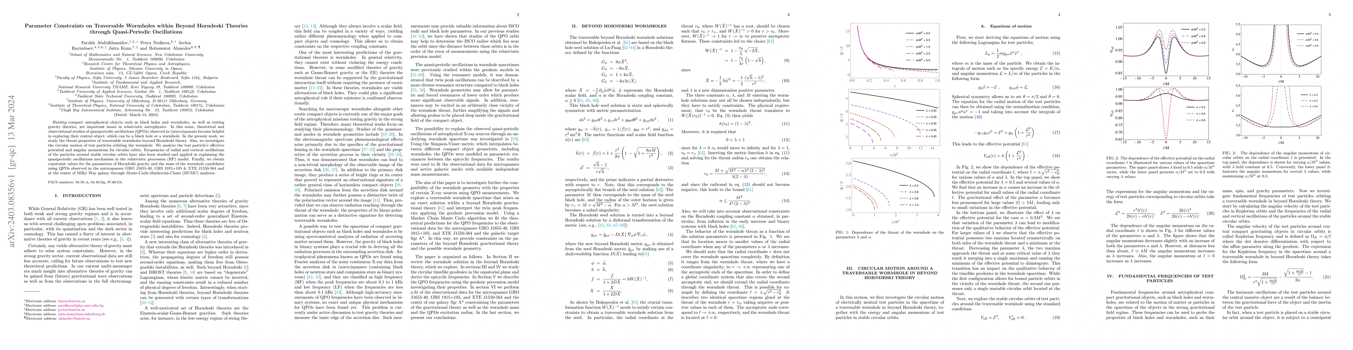 Thumbnail for Parameter Constraints on Traversable Wormholes within Beyond Horndeski
  Theories through Quasi-Periodic Oscillations