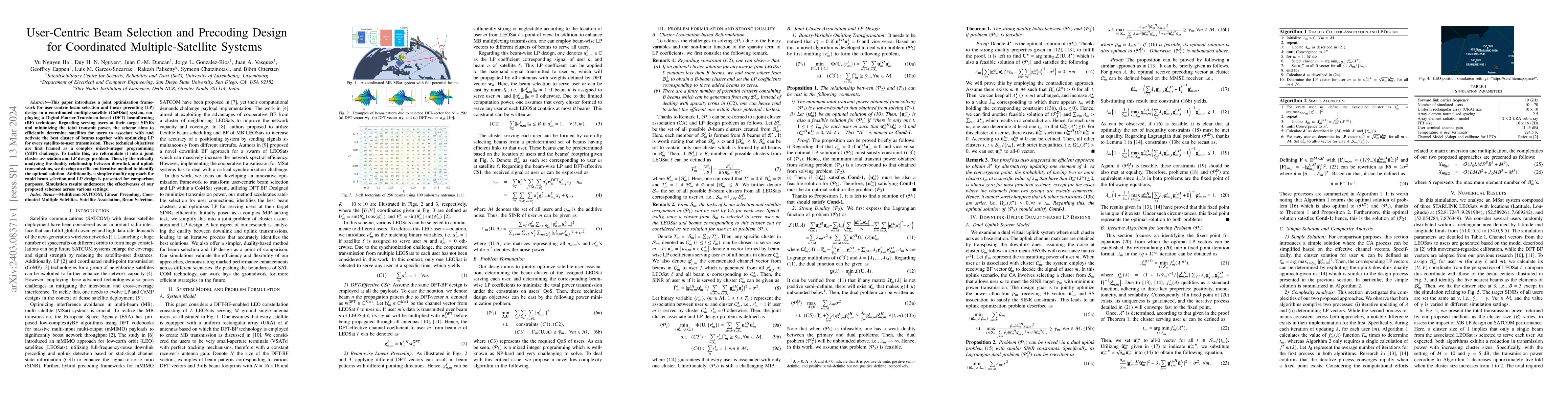 Thumbnail for User-Centric Beam Selection and Precoding Design for Coordinated
  Multiple-Satellite Systems