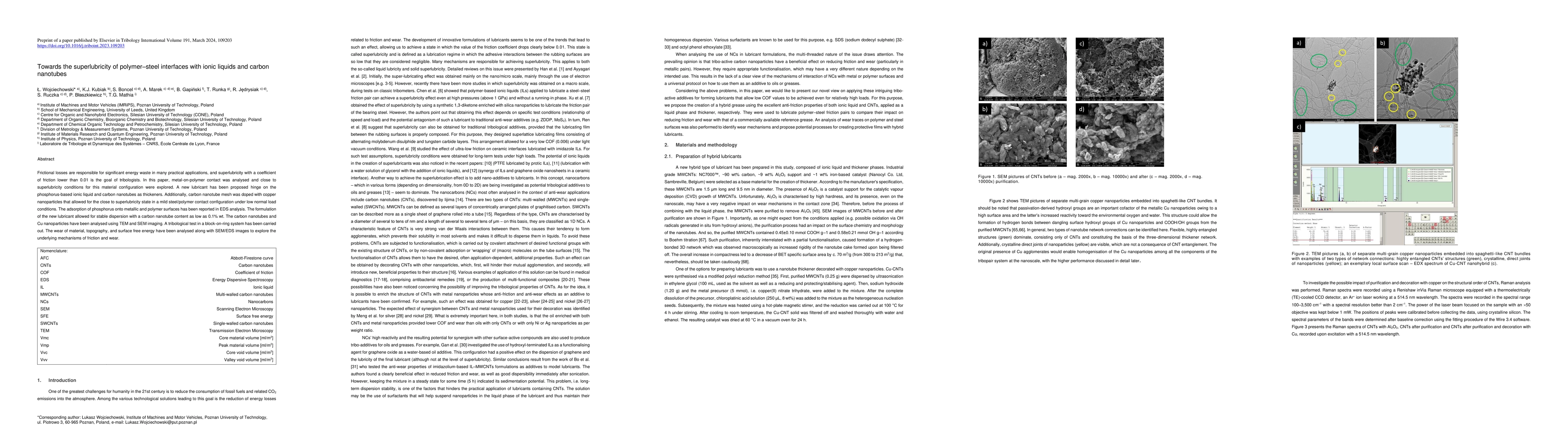 Thumbnail for Towards the superlubricity of polymer-steel interfaces with ionic
  liquids and carbon nanotubes