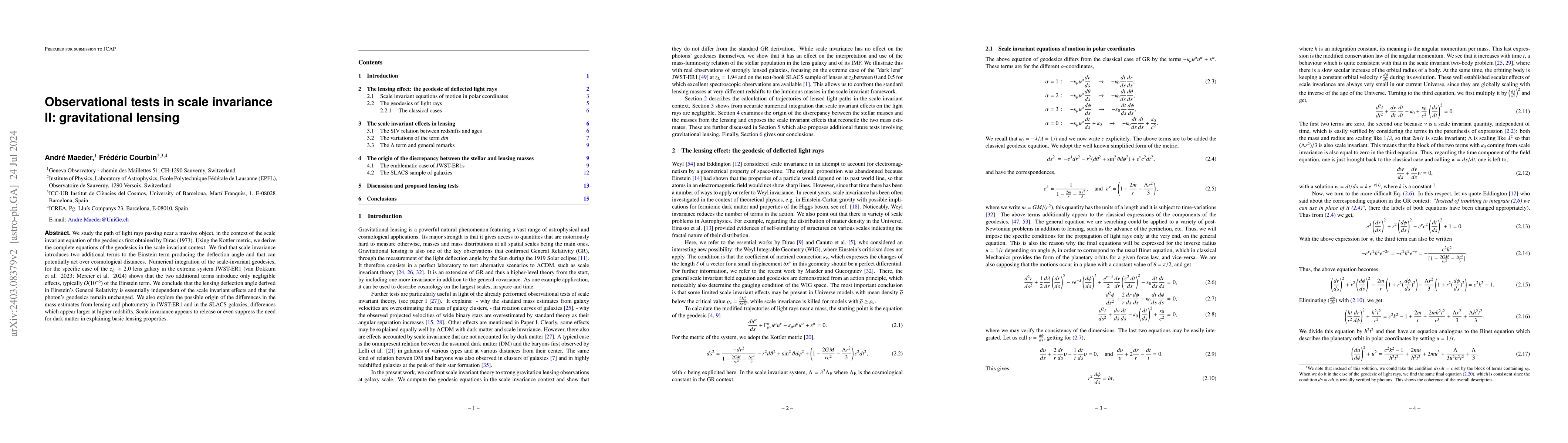 Thumbnail for Observational tests in scale invariance II: gravitational lensing