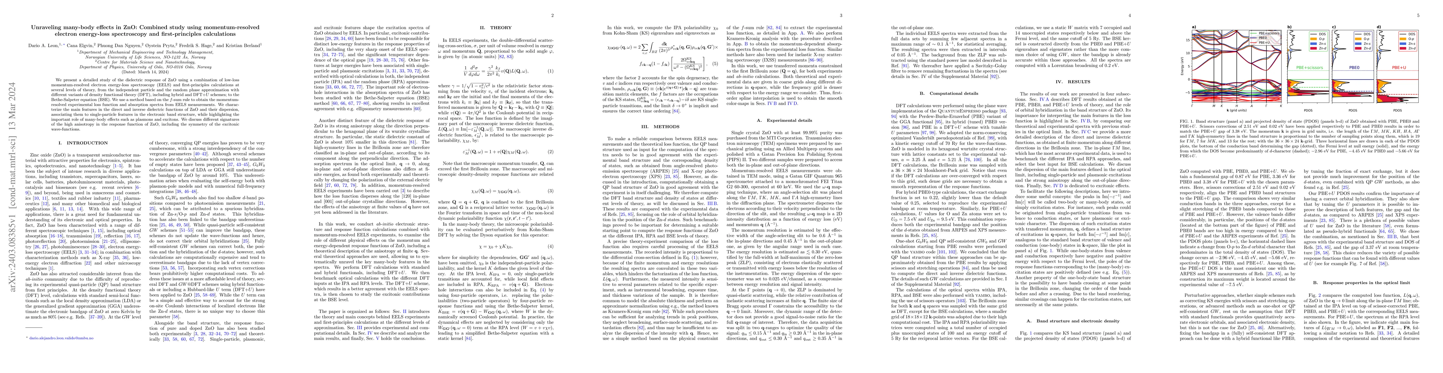 Thumbnail for Unraveling many-body effects in ZnO: Combined study using
  momentum-resolved electron energy-loss spectroscopy and first-principles
  calculations
