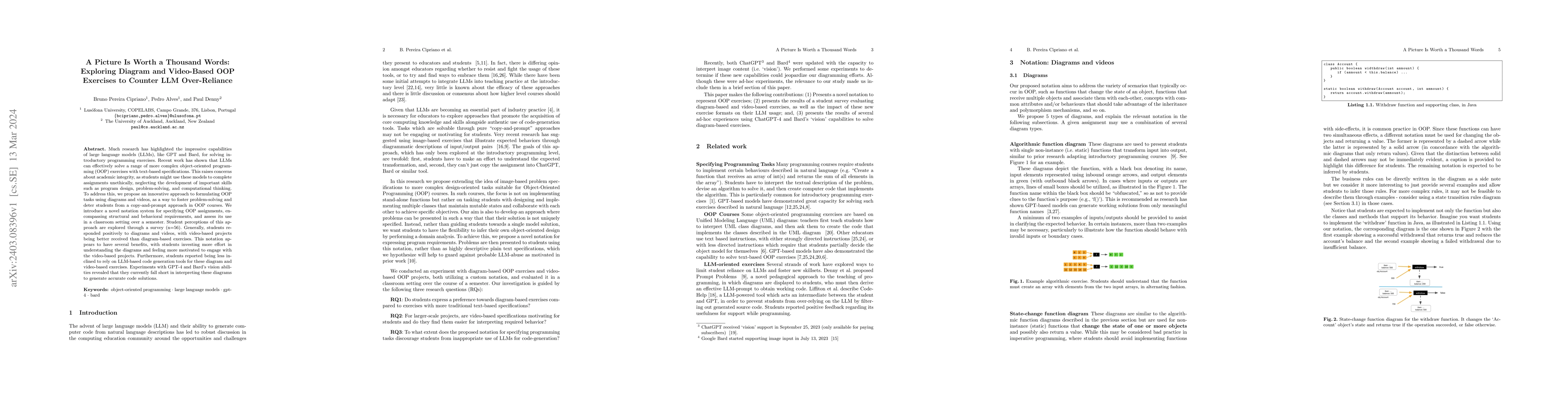 Thumbnail for A Picture Is Worth a Thousand Words: Exploring Diagram and Video-Based
  OOP Exercises to Counter LLM Over-Reliance
