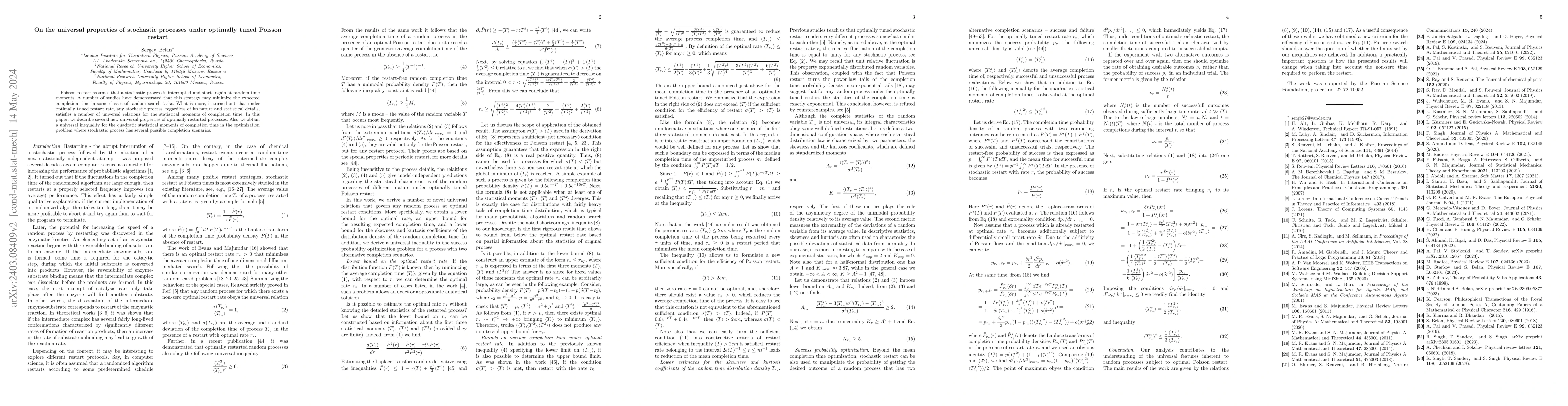 Thumbnail for On the universal properties of stochastic processes under optimally
  tuned Poisson restart