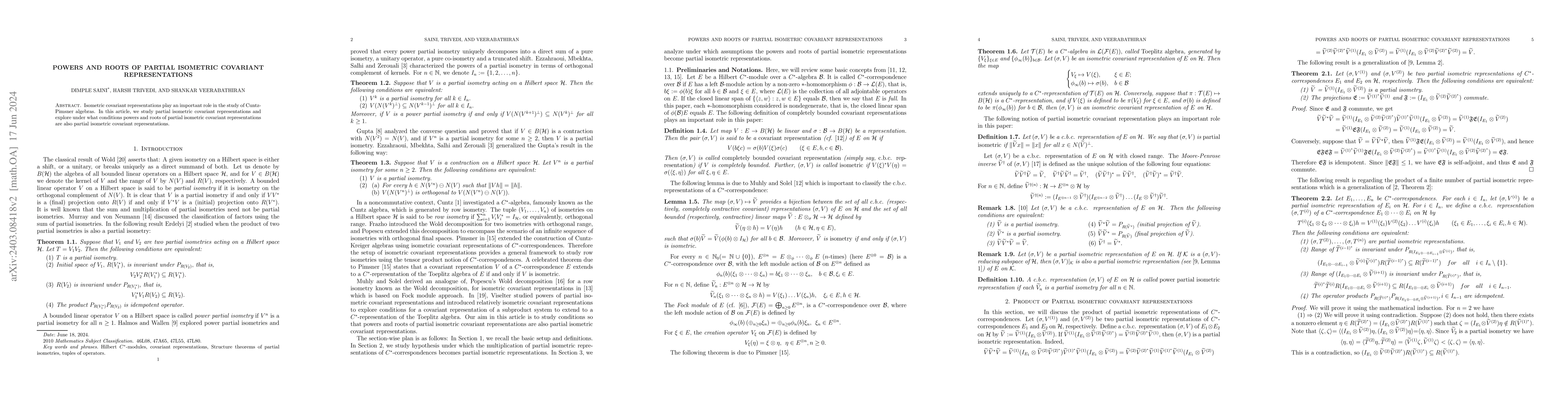 Thumbnail for Powers and roots of partial isometric covariant representations